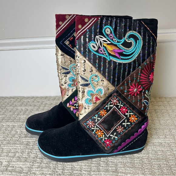 Vintage Y2K Sugar Brand Boho Embroidered Beaded Multicolor Women's Boots Size 6 - Picture 3 of 5